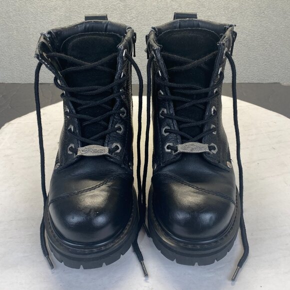 River Road Chunky Motorcycle Booties Size 6 Black Leather Double Zip Biker Boots - Picture 2 of 15